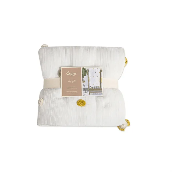 Crane Pom Pom Quilted Baby Blanket - Kendi