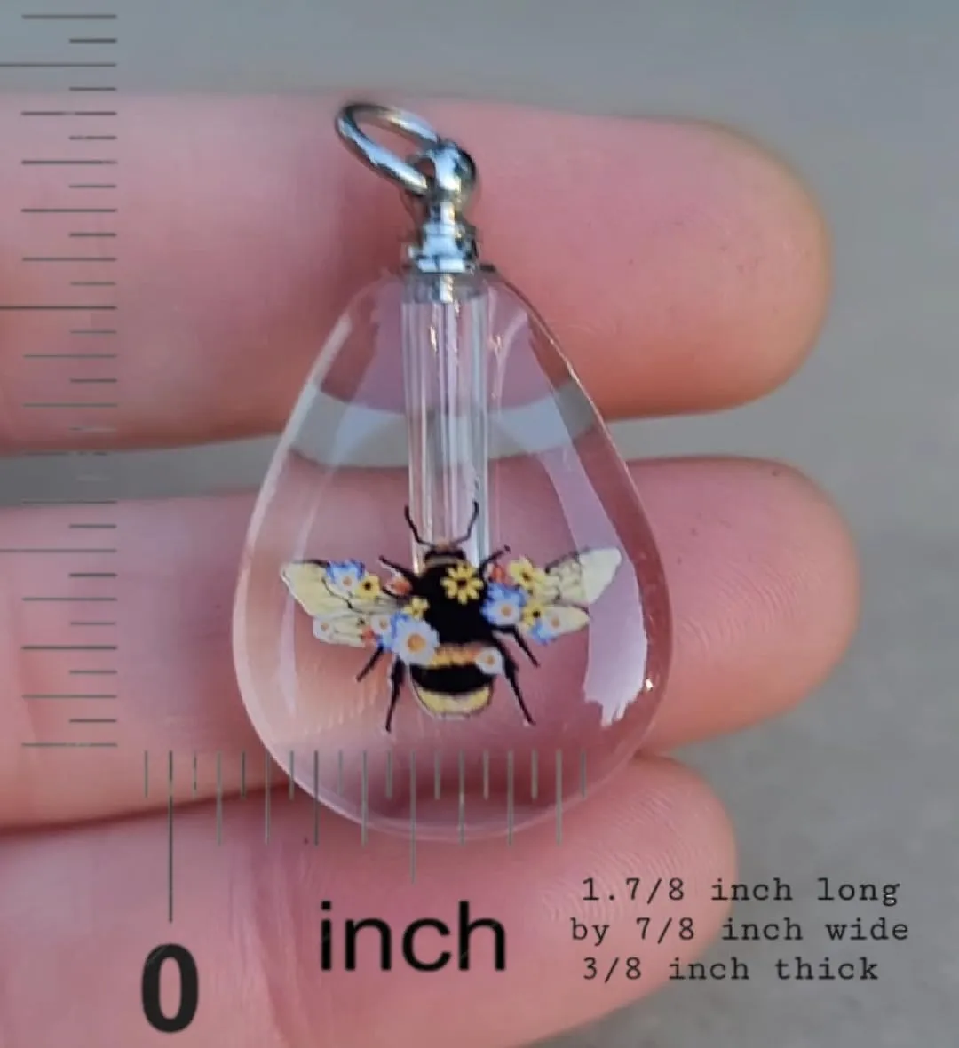 Cremation Urn Bottle Bumble Bee Wild Flowers Sympathy Gift Sterling Silver Necklace (stainless-steel)