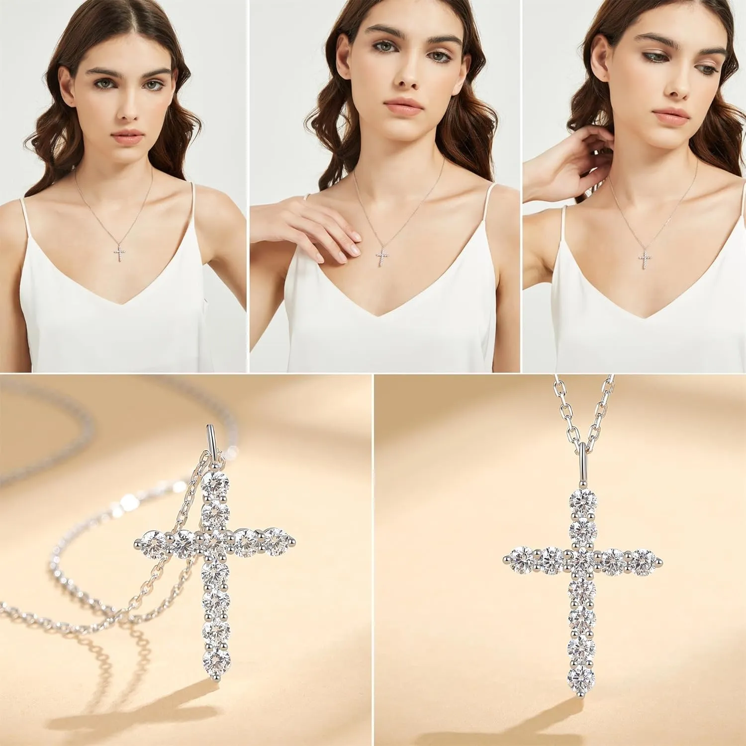Cross Necklace for Women Cross Chain, Rhodium-Plated Sterling Silver Cubic Zirconia Simulated Diamond Cross Pendant Necklace Jewelry Easter Gift for Women, 18" Silver Chain Nice Gifts Jewelry Box