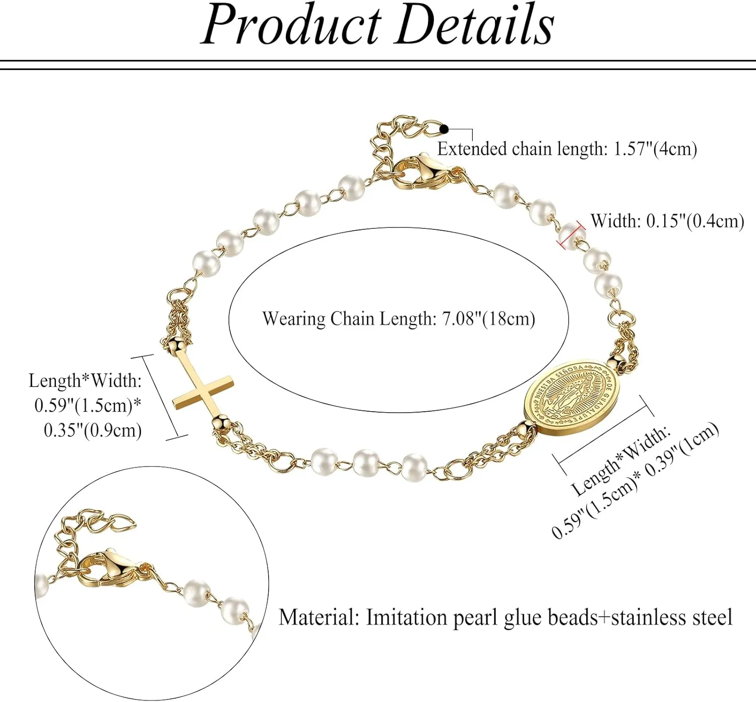 Cross Rosary Beads Catholic Bracelet: Stainless Steel Jesus Christ Crucifix First Communion and Confirmation Cross Charm Bracelet for Men Women
