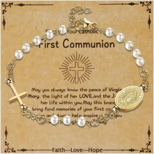 Cross Rosary Beads Catholic Bracelet: Stainless Steel Jesus Christ Crucifix First Communion and Confirmation Cross Charm Bracelet for Men Women
