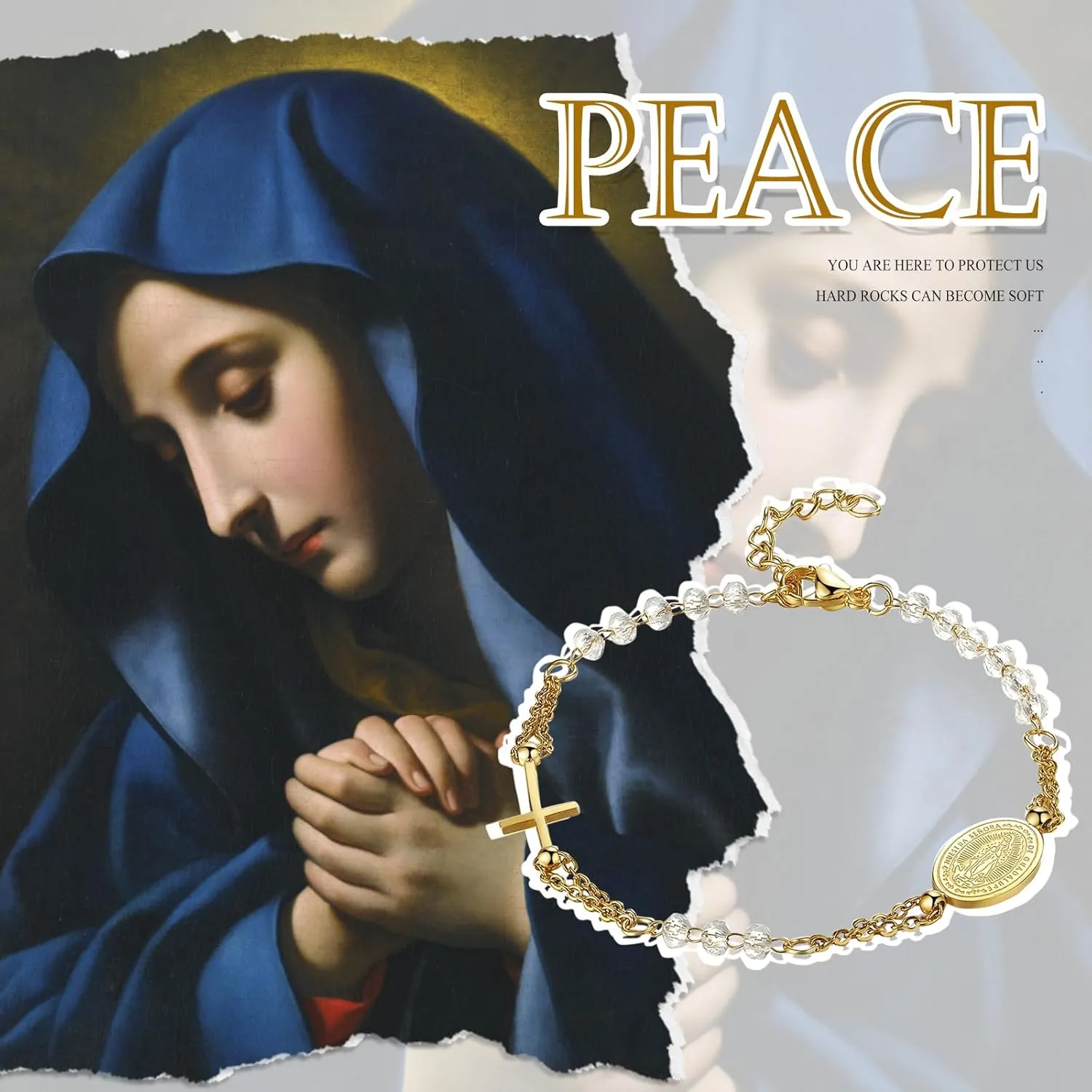 Cross Rosary Beads Catholic Bracelet: Stainless Steel Jesus Christ Crucifix First Communion and Confirmation Cross Charm Bracelet for Men Women