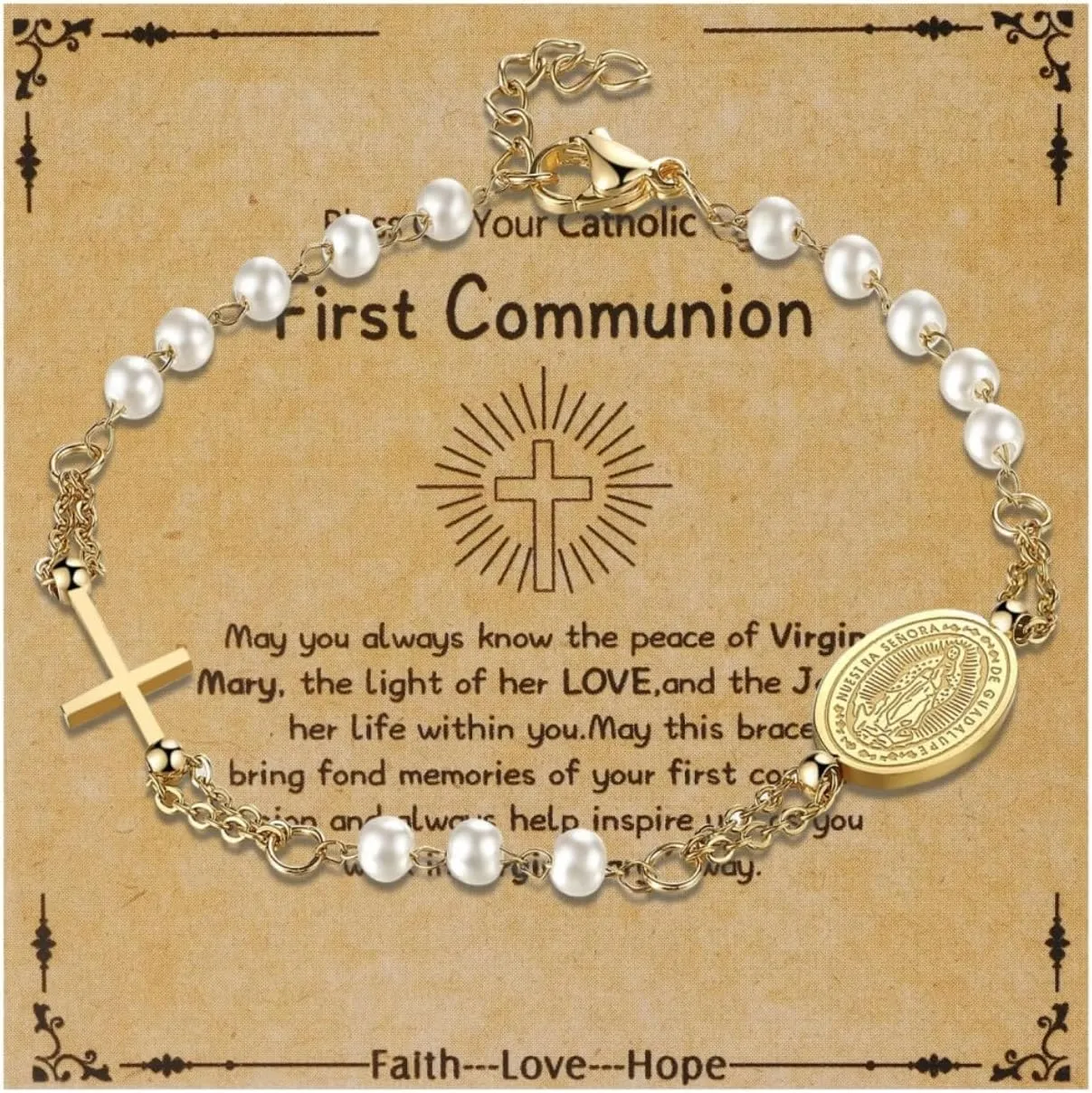 Cross Rosary Beads Catholic Bracelet: Stainless Steel Jesus Christ Crucifix First Communion and Confirmation Cross Charm Bracelet for Men Women