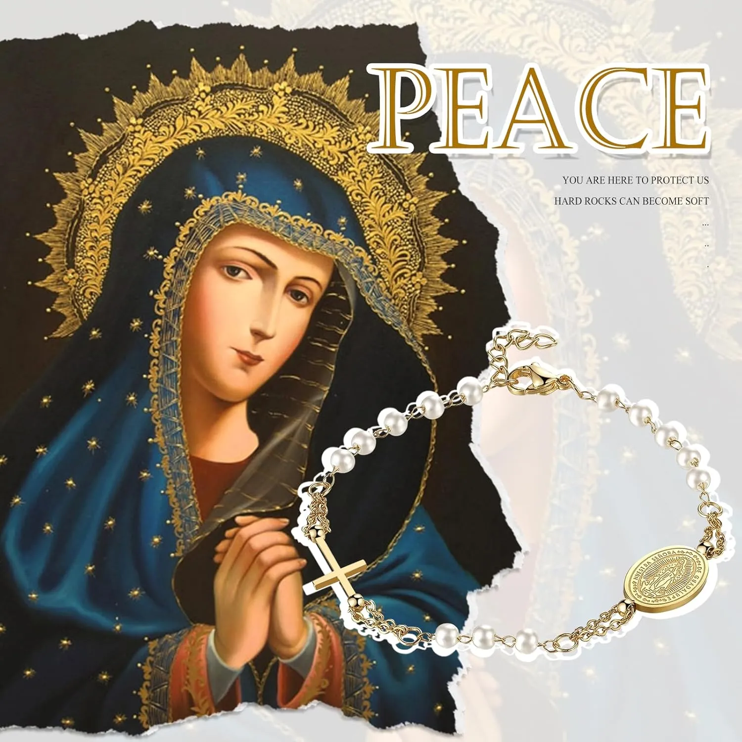 Cross Rosary Beads Catholic Bracelet: Stainless Steel Jesus Christ Crucifix First Communion and Confirmation Cross Charm Bracelet for Men Women