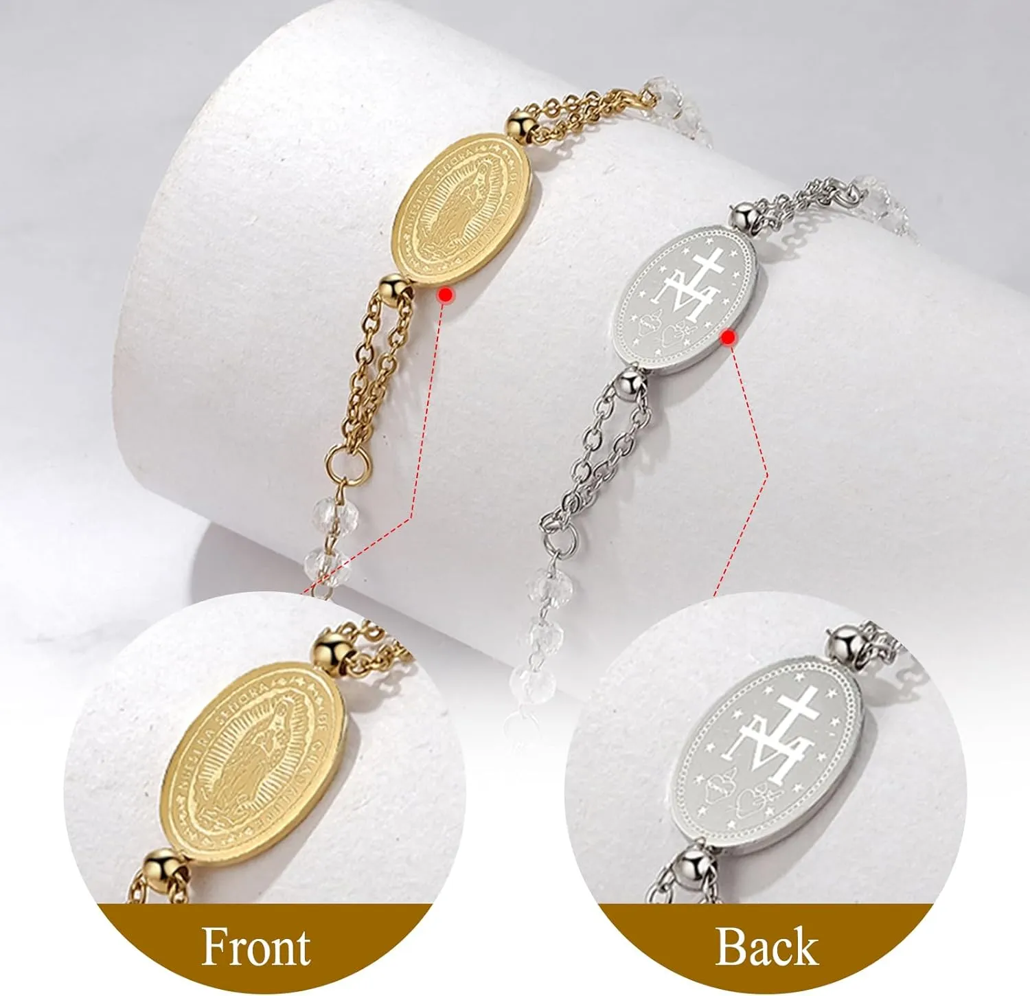 Cross Rosary Beads Catholic Bracelet: Stainless Steel Jesus Christ Crucifix First Communion and Confirmation Cross Charm Bracelet for Men Women