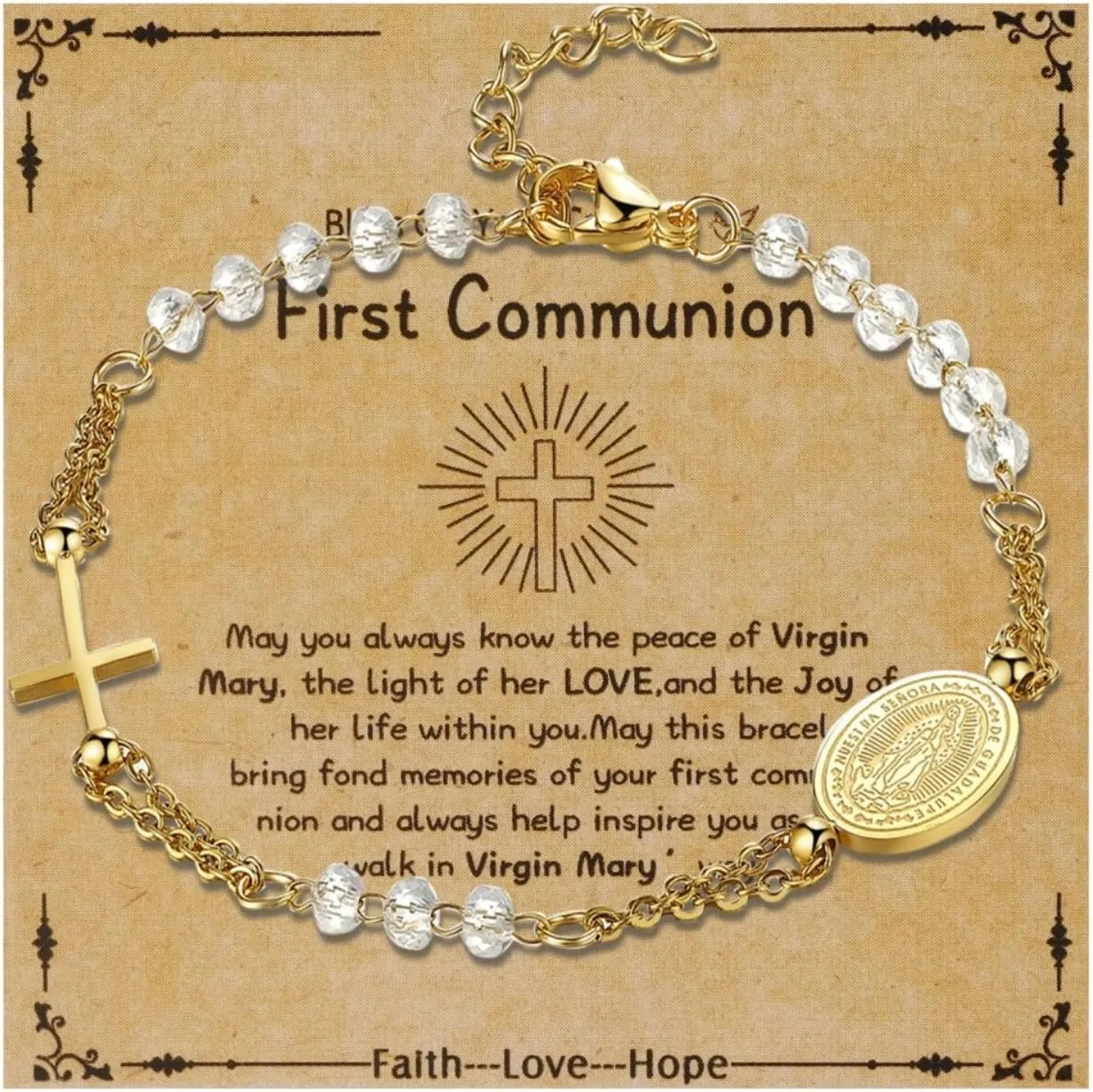 Cross Rosary Beads Catholic Bracelet: Stainless Steel Jesus Christ Crucifix First Communion and Confirmation Cross Charm Bracelet for Men Women