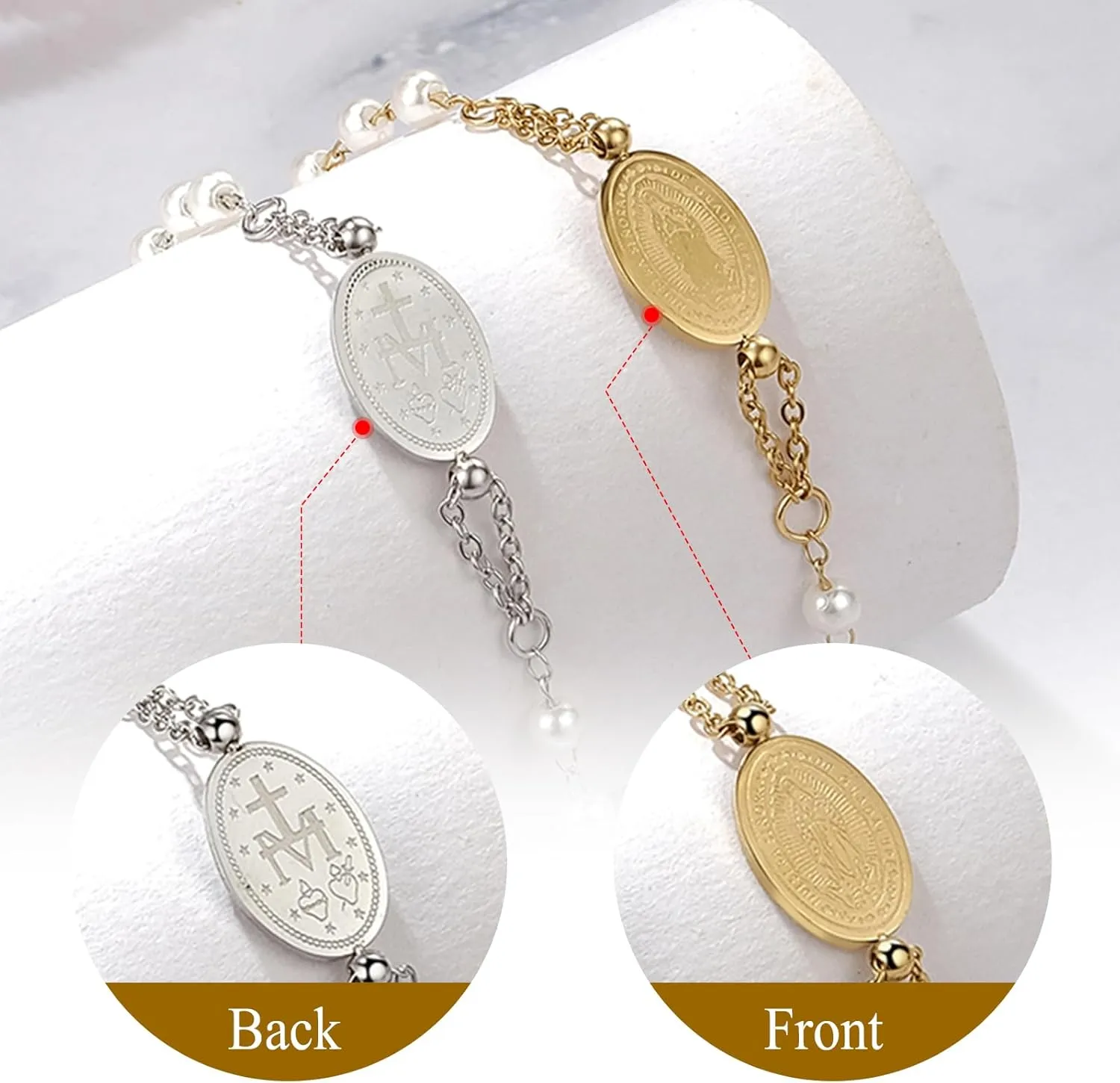 Cross Rosary Beads Catholic Bracelet: Stainless Steel Jesus Christ Crucifix First Communion and Confirmation Cross Charm Bracelet for Men Women