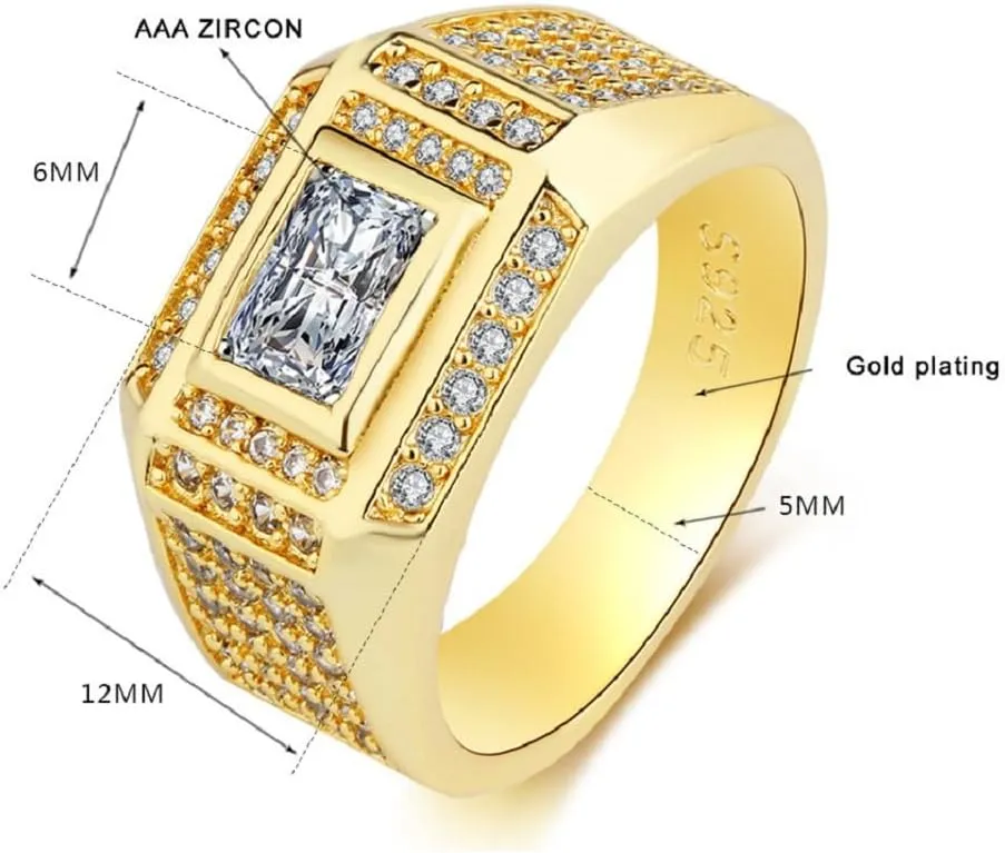 Cuban Style Iced Out Hip Hop Ring for Mens,18k Gold Plated AAA Cubic Zirconia Emerald Square Cut Engagement Wedding Mens Ring,Punk Ring Club Ring Heavy Metal Ring Party Jewelry