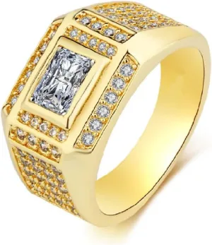 Cuban Style Iced Out Hip Hop Ring for Mens,18k Gold Plated AAA Cubic Zirconia Emerald Square Cut Engagement Wedding Mens Ring,Punk Ring Club Ring Heavy Metal Ring Party Jewelry