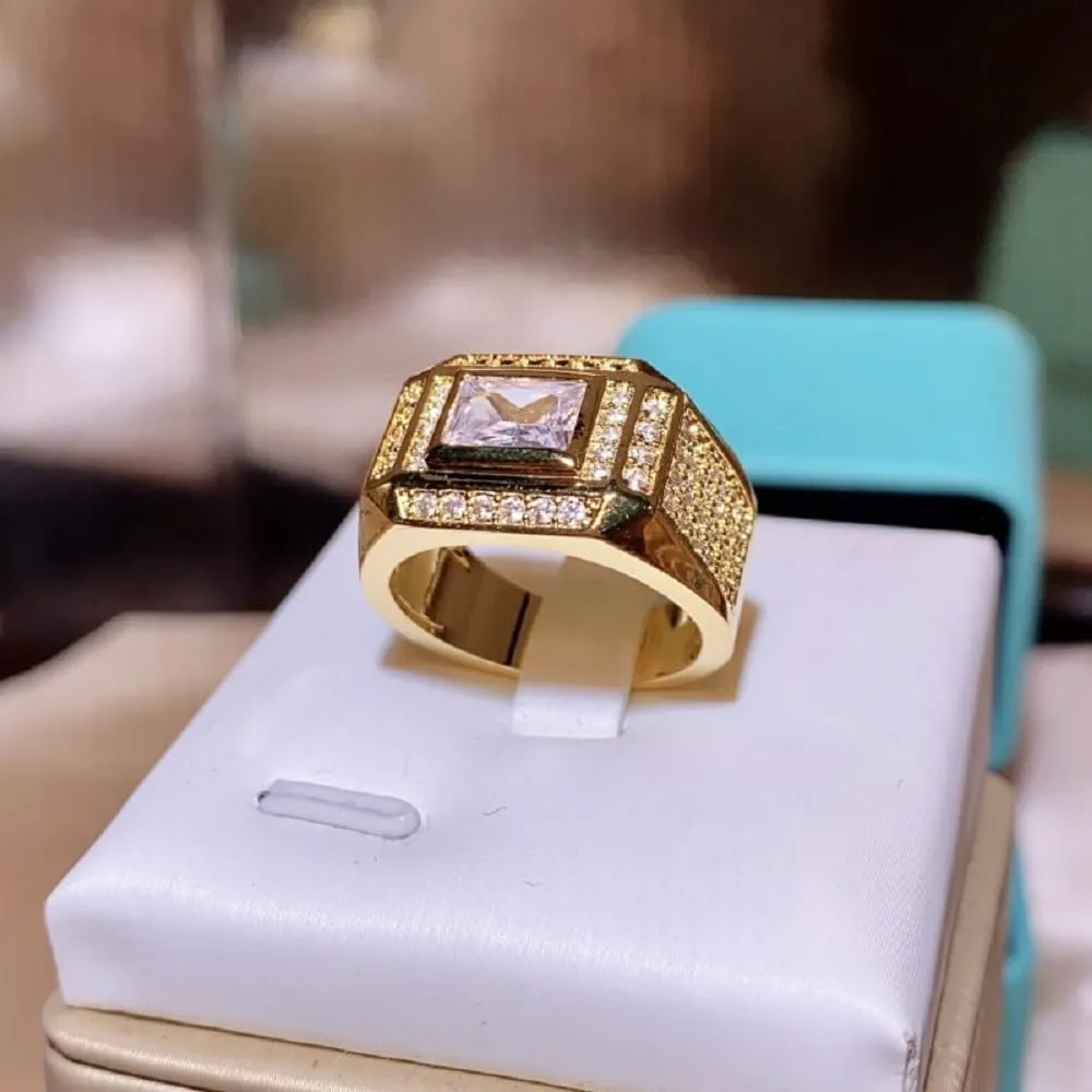 Cuban Style Iced Out Hip Hop Ring for Mens,18k Gold Plated AAA Cubic Zirconia Emerald Square Cut Engagement Wedding Mens Ring,Punk Ring Club Ring Heavy Metal Ring Party Jewelry