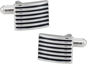 Cuff-Daddy Textured Black Enamel Silver Cufflinks with Presentation Box