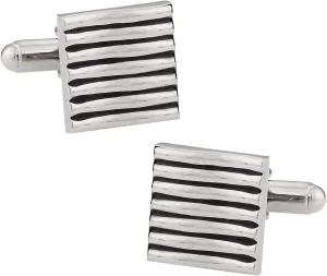 Cuff-Daddy Textured Waves Silver-Tone Cufflinks with Presentation Box