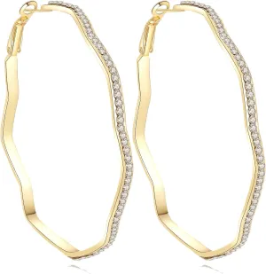 CZ Large Hoop Earrings Cut Cubic Zirconia Fashion Crystal Silver Plated Copper Hypoallergenic Hoop Earrings for Girls Women