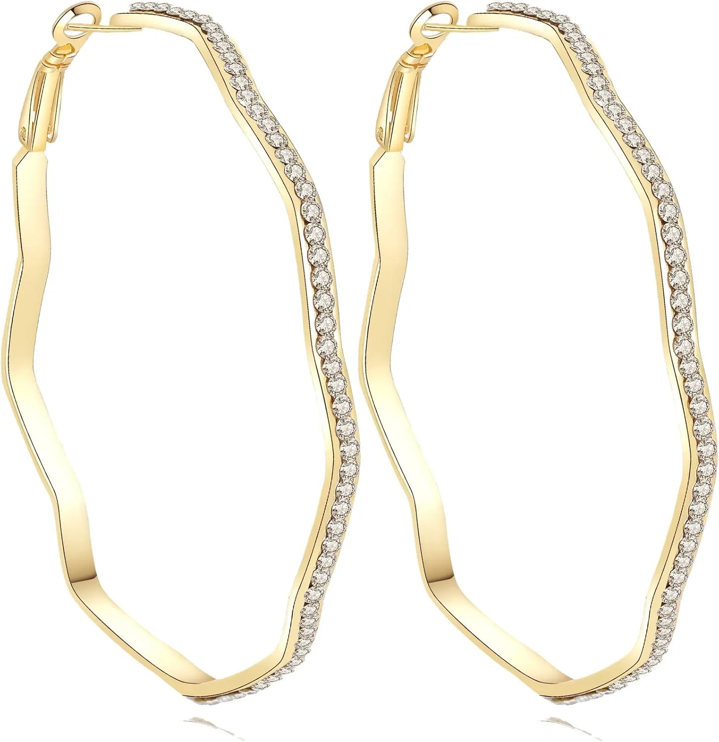 CZ Large Hoop Earrings Cut Cubic Zirconia Fashion Crystal Silver Plated Copper Hypoallergenic Hoop Earrings for Girls Women