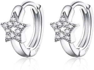 CZ Star Cubic Zirconia Cartilage Small Hoop Earrings for Women 925 Sterling Silver Tiny Cute Hollow Diamond Hinged Huggie Sleeper Hoops Hypoallergenic for Sensitive Ear Dainty Jewelry 9mm