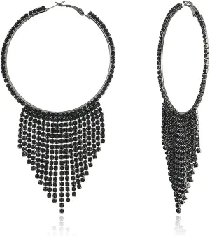 CZ Tassel Statement Drop Dangle Large Hoop Earrings for Women Cubic Zirconia Fringe Dangling Huggie Big Hoops Piercing Stud Lightweight Earring Wedding Party Jewelry