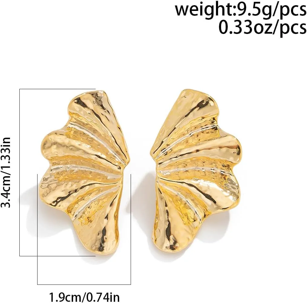 Dainty Exaggerated Large Geometric Leaf Gold Earrings for Women Miss, 14K Gold Irregular Minimalist Angel Wings Stud Earrings Jelwery Gift