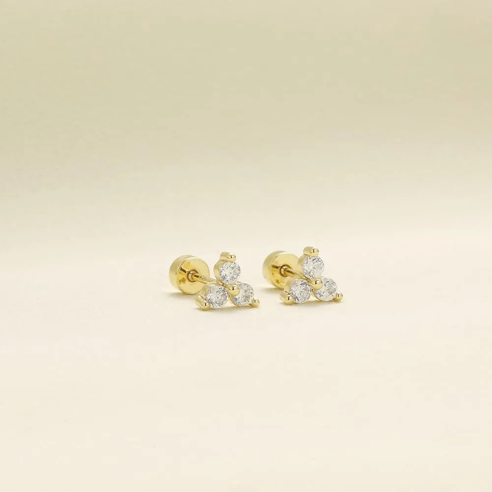 Dainty Flat Back Stud Earrings for Women 14K Gold Plated CZ Small Flatback Stud Earrings, Hypoallergenic Cartilage Tragus Piercing Screw Back Earrings for Women Trendy Gold Jewelry