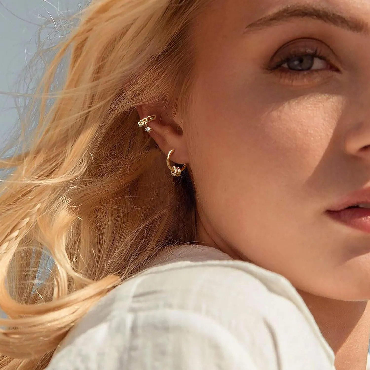 Dainty Gold Ear Cuff Earrings 14K Gold Plated Simple Non Pierced Tiny Ear Cuffs Huggie No Piercing Hoops Ear Cubic Zirconia Cartilage Ear Clip on Wrap Adjustable Fake Earrings