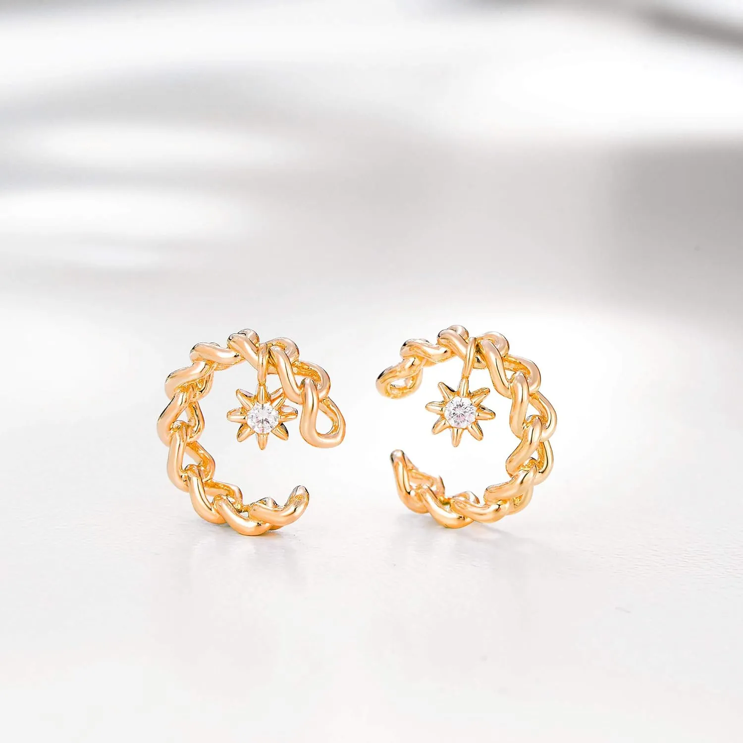 Dainty Gold Ear Cuff Earrings 14K Gold Plated Simple Non Pierced Tiny Ear Cuffs Huggie No Piercing Hoops Ear Cubic Zirconia Cartilage Ear Clip on Wrap Adjustable Fake Earrings