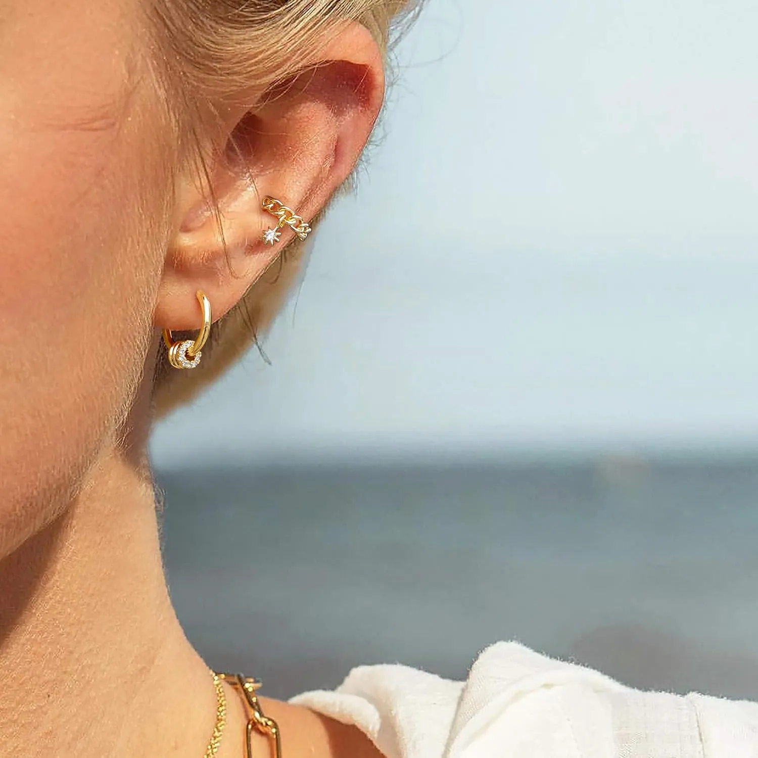 Dainty Gold Ear Cuff Earrings 14K Gold Plated Simple Non Pierced Tiny Ear Cuffs Huggie No Piercing Hoops Ear Cubic Zirconia Cartilage Ear Clip on Wrap Adjustable Fake Earrings