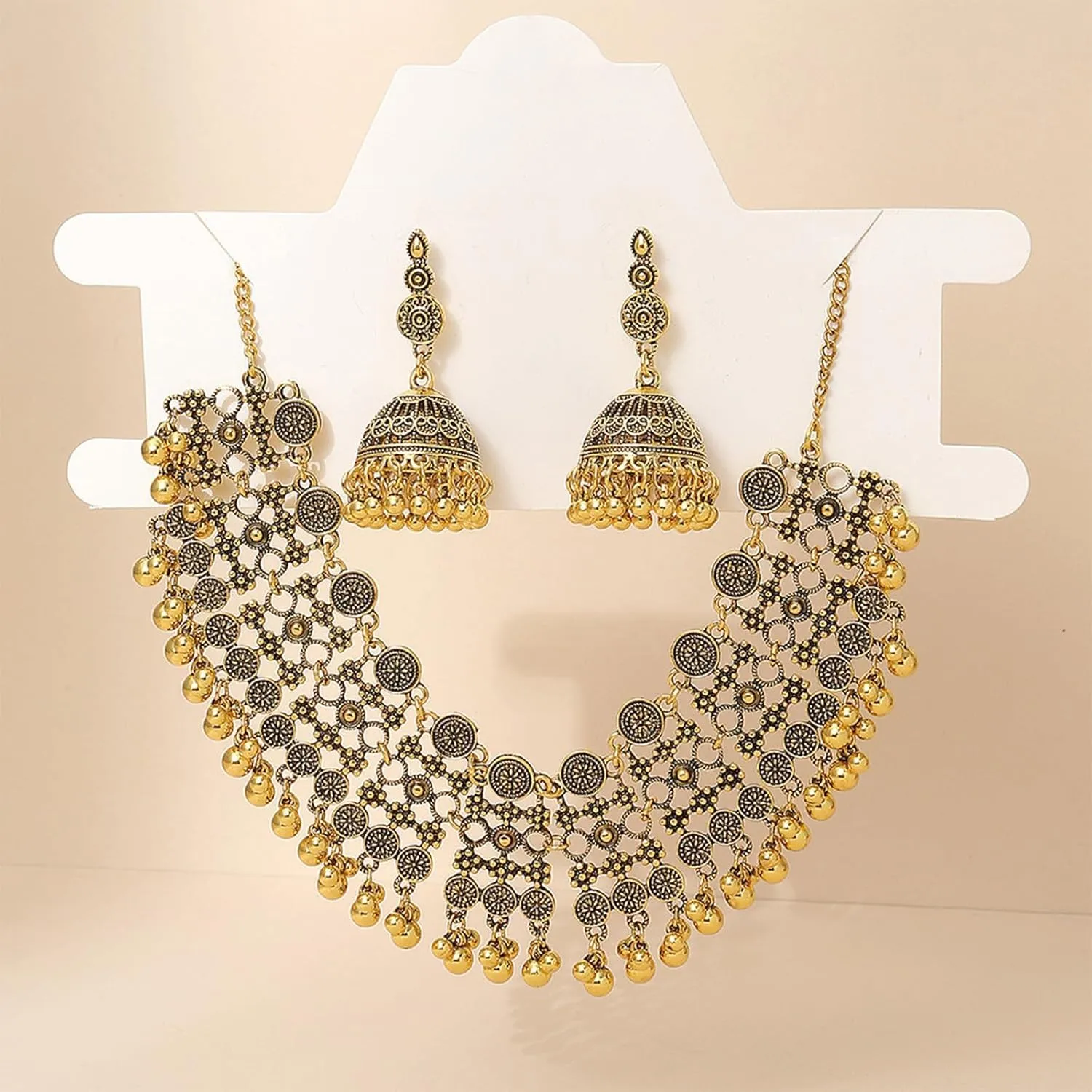 Dainty Gold Indian Jewelry Set - Vintage Necklace & Choker for Wedding