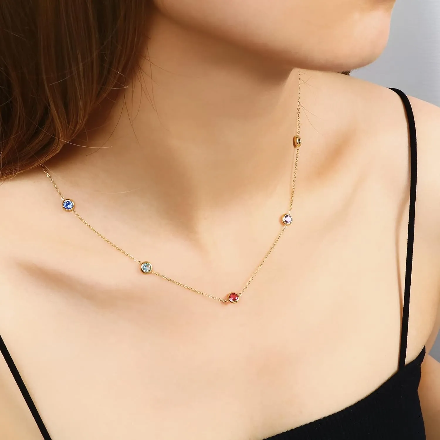Dainty Gold Necklace for Women, Gold Plated Cubic Zirconia Drop Satellite Chain Necklace Jewelry for Women