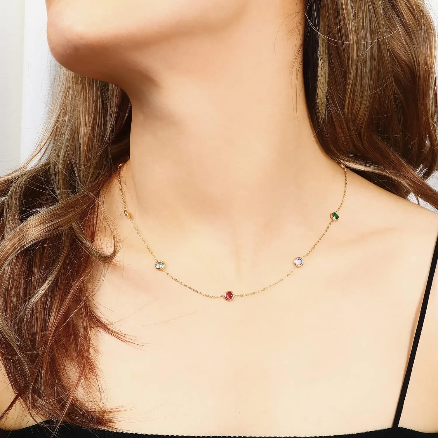Dainty Gold Necklace for Women, Gold Plated Cubic Zirconia Drop Satellite Chain Necklace Jewelry for Women