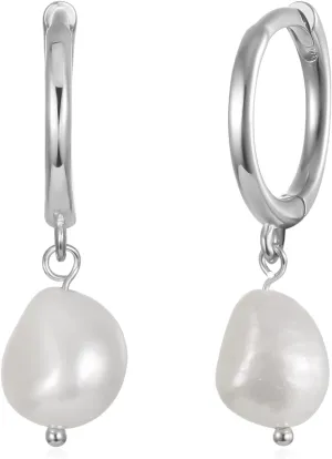 Dainty Huggie Hoop Earrings with Dangle for Women Girls, 925 Sterling Silver Small Huggie Earring with Drop Charm for Everyday