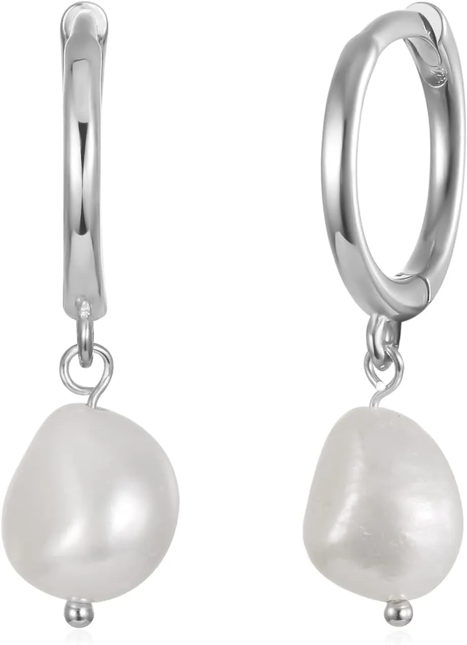 Dainty Huggie Hoop Earrings with Dangle for Women Girls, 925 Sterling Silver Small Huggie Earring with Drop Charm for Everyday