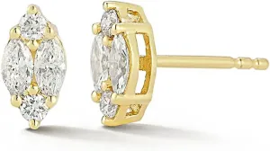 Dainty Marquise and Round Cluster Moissanite Stud Earrings for Women VVS D Color Real Gold Moissanite Earrings Everyday Wear Minimalist Jewelry Gift for Mom Wife