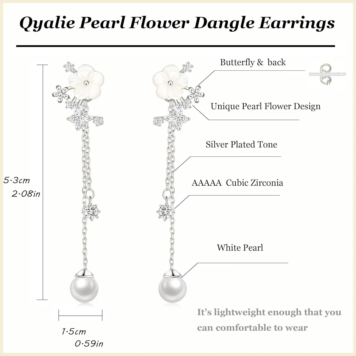 Dangle Pearl Drop Earrings For Women Trendy Long Threader Chain Dainty Flower Wedding Earrings For Brides CZ Cute 14K Gold Statement Sparkly Jewelry