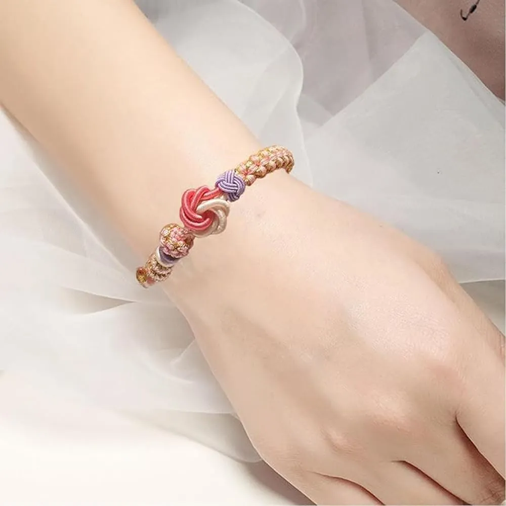 Daughter/Granddaughter Bracelet, Peach Blossom Knot Bracelet Trendy Bracelet Pink Dainty Adjustable Braided Thanksgiving Birthday Christmas Jewelry Gift For Granddaughter