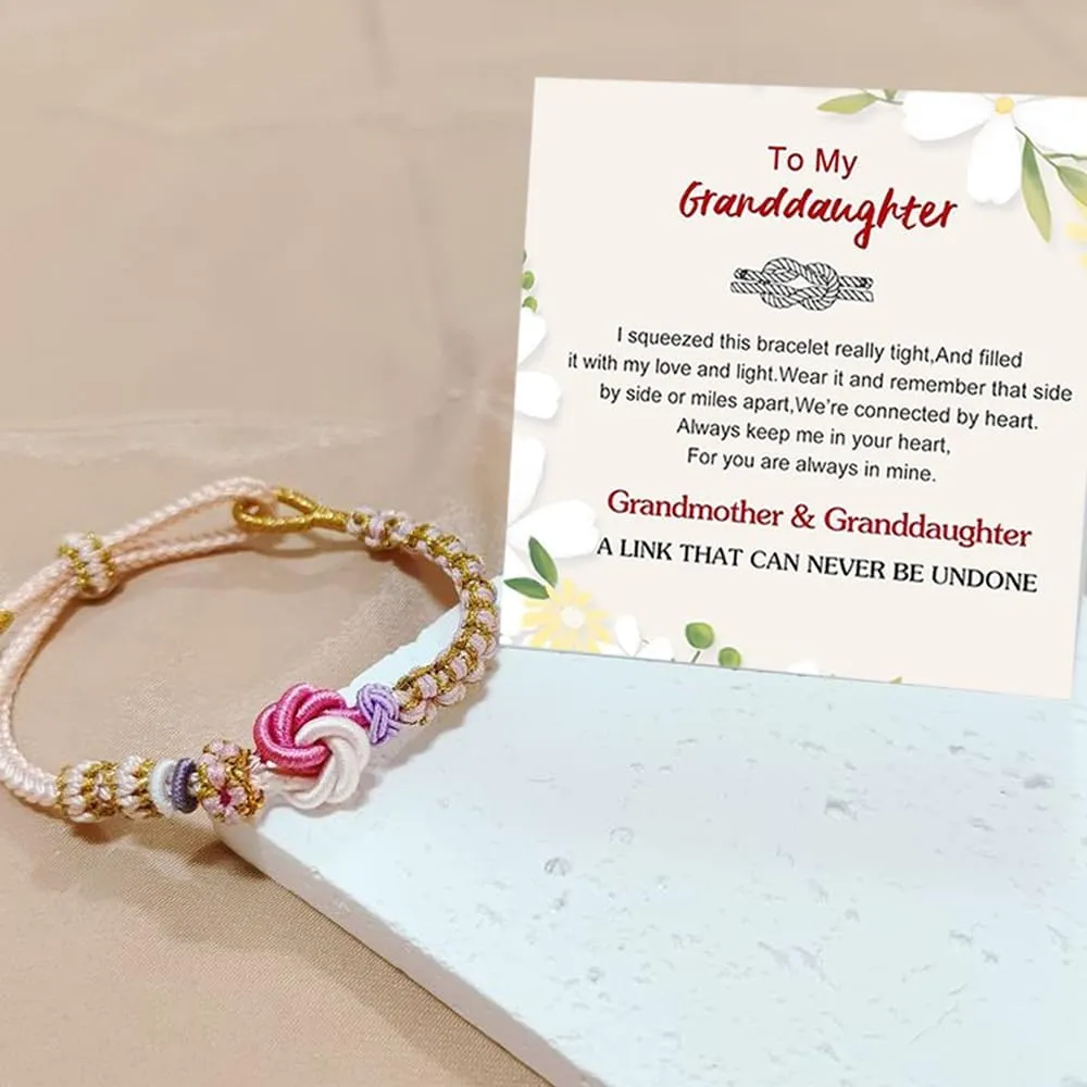 Daughter/Granddaughter Bracelet, Peach Blossom Knot Bracelet Trendy Bracelet Pink Dainty Adjustable Braided Thanksgiving Birthday Christmas Jewelry Gift For Granddaughter