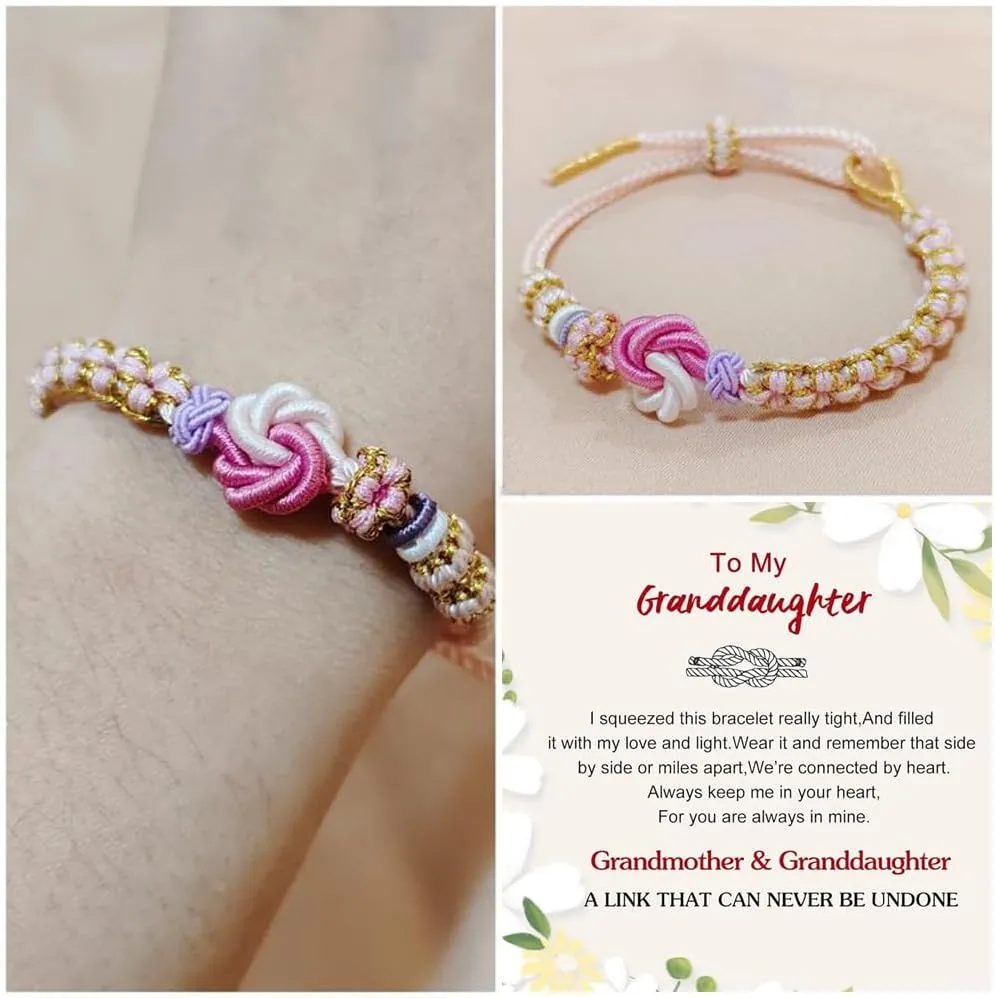 Daughter/Granddaughter Bracelet, Peach Blossom Knot Bracelet Trendy Bracelet Pink Dainty Adjustable Braided Thanksgiving Birthday Christmas Jewelry Gift For Granddaughter
