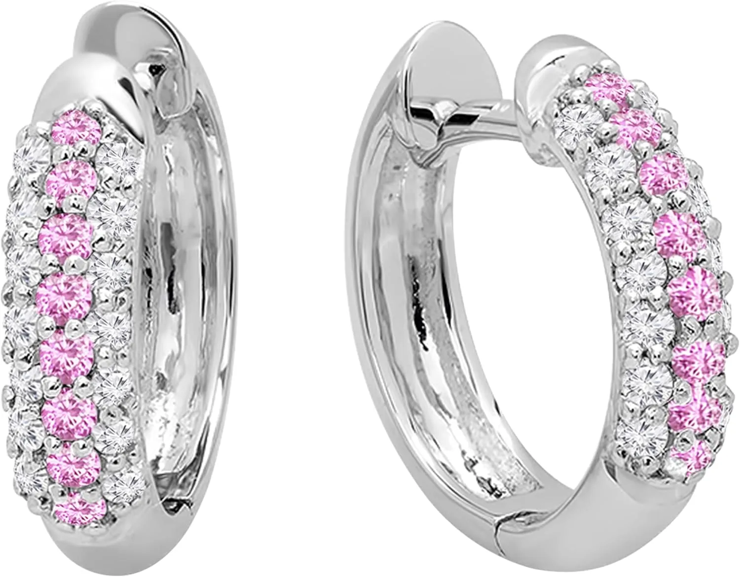 Dazzlingrock Collection Round Gemstone & White Diamond Pave Set Hoop Earrings for Her in 10K Solid White Gold