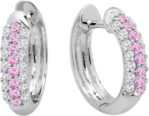 Dazzlingrock Collection Round Gemstone & White Diamond Pave Set Hoop Earrings for Her in 10K Solid White Gold