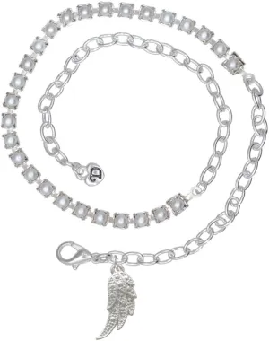 Delight Jewelry Silvertone Textured Angel Wing Imitation Pearl Chain Wrap Charm Bracelet, 14"