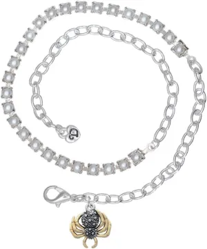 Delight Jewelry Two-tone 3-D Textured Spider with Legs Imitation Pearl Chain Wrap Charm Bracelet, 14"