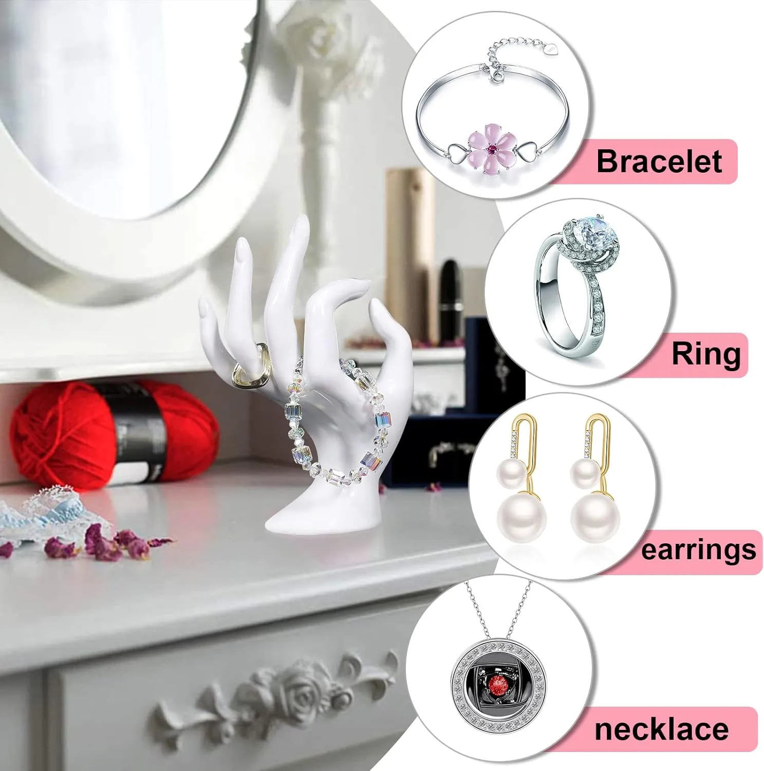 DI QIU REN OK Hand Form Jewelry Display Holder 7 Inch Female Mannequin Hand Jewelry Display Holder Stand Support for Bracelets Necklaces Rings Watches, for Home Organization and Trade Shows