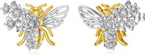 Diamond Bee Stud Earrings for Women 925 Sterling Silver Bee Earrings with Lab Grown Diamond Jewelry Gifts for Her