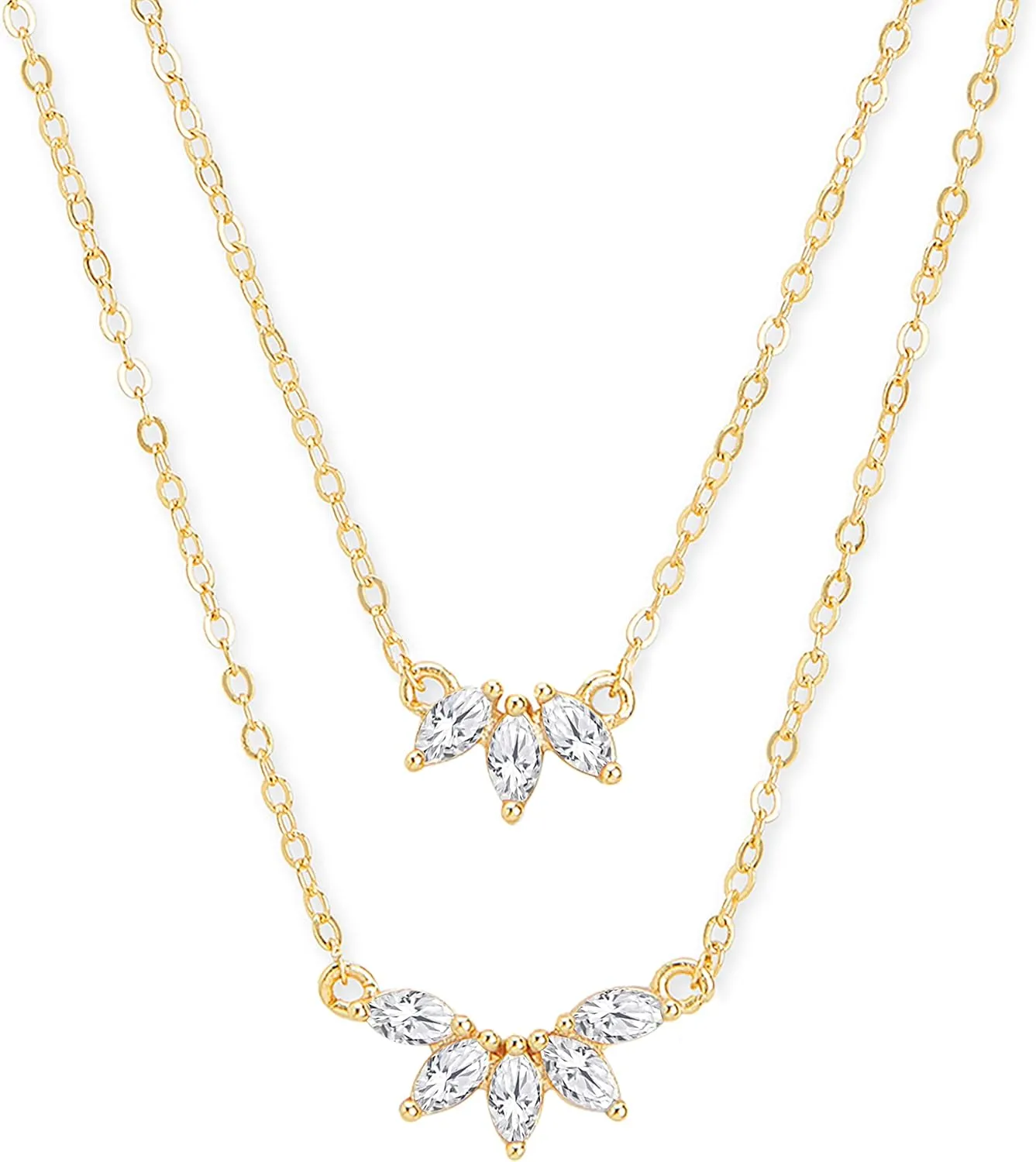 Double Layered Chain Necklace With Flower Cut Diamond Pendant With Austrian Cubic Zirconia For Women And Girls With Extendable Chain