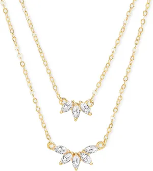 Double Layered Chain Necklace With Flower Cut Diamond Pendant With Austrian Cubic Zirconia For Women And Girls With Extendable Chain