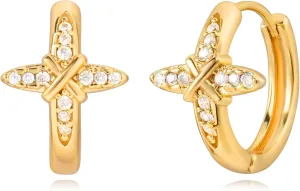 Dremmy Studios Dainty CZ Huggie Hoop Earrings 14K Gold Plated Chunky Simple Cute Thick Round Frill Bead Ball Starburst Cuff Earrings Cubic Zirconia Hoop Earrings Minimalist Personalized Gift for Her