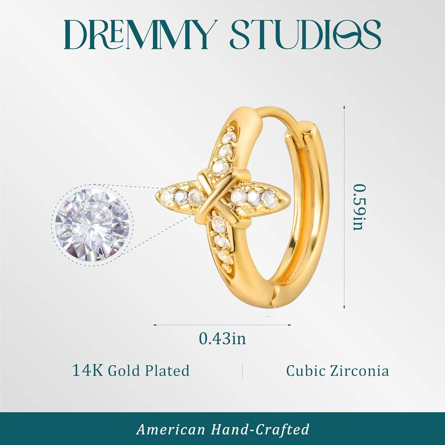 Dremmy Studios Dainty CZ Huggie Hoop Earrings 14K Gold Plated Chunky Simple Cute Thick Round Frill Bead Ball Starburst Cuff Earrings Cubic Zirconia Hoop Earrings Minimalist Personalized Gift for Her