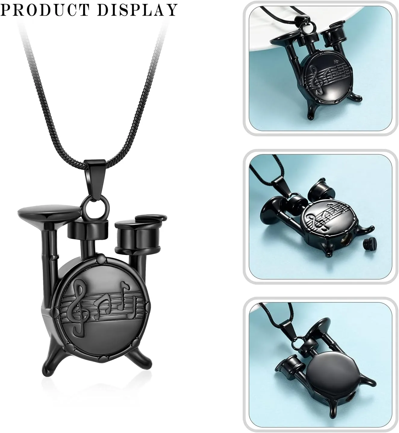 Drum Urn Necklace for Ashes Music Cremation Jewelry for Women Men Stainless Steel Memorial Necklaces Ash Holder for Human Pets Keepsake Jewelry for Loved Ones with Fill Tool