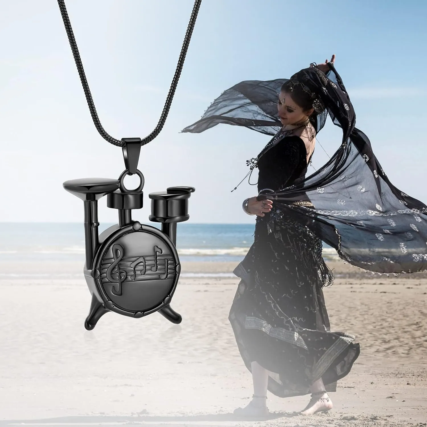 Drum Urn Necklace for Ashes Music Cremation Jewelry for Women Men Stainless Steel Memorial Necklaces Ash Holder for Human Pets Keepsake Jewelry for Loved Ones with Fill Tool