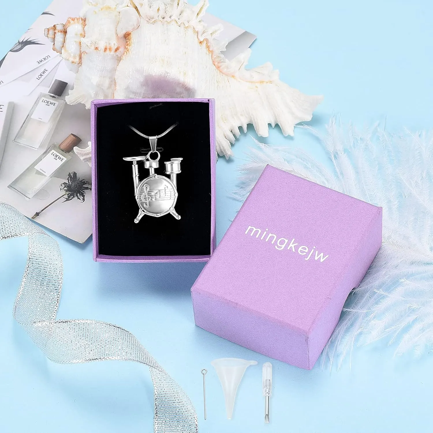 Drum Urn Necklace for Ashes Music Cremation Jewelry for Women Men Stainless Steel Memorial Necklaces Ash Holder for Human Pets Keepsake Jewelry for Loved Ones with Fill Tool