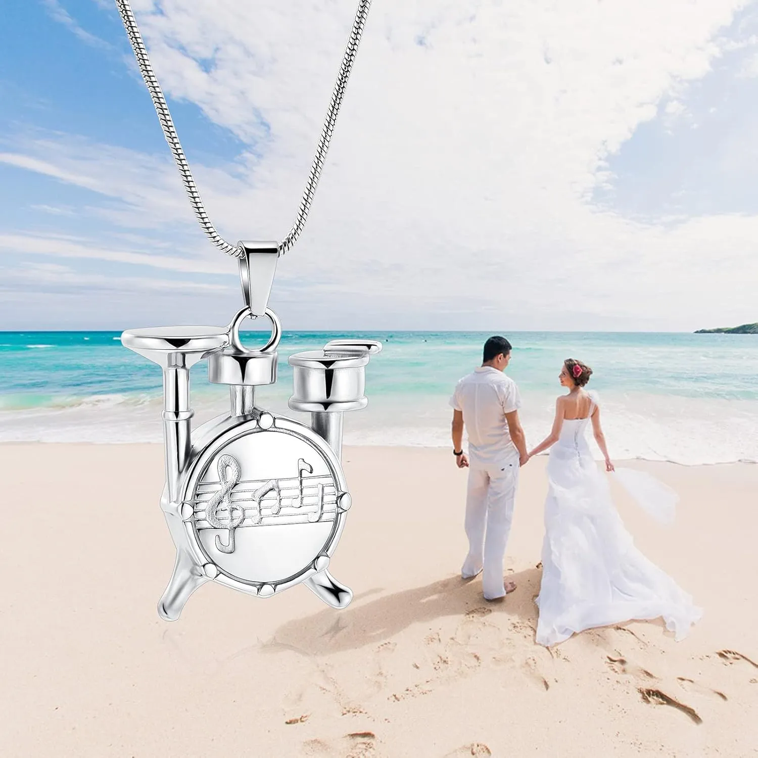 Drum Urn Necklace for Ashes Music Cremation Jewelry for Women Men Stainless Steel Memorial Necklaces Ash Holder for Human Pets Keepsake Jewelry for Loved Ones with Fill Tool