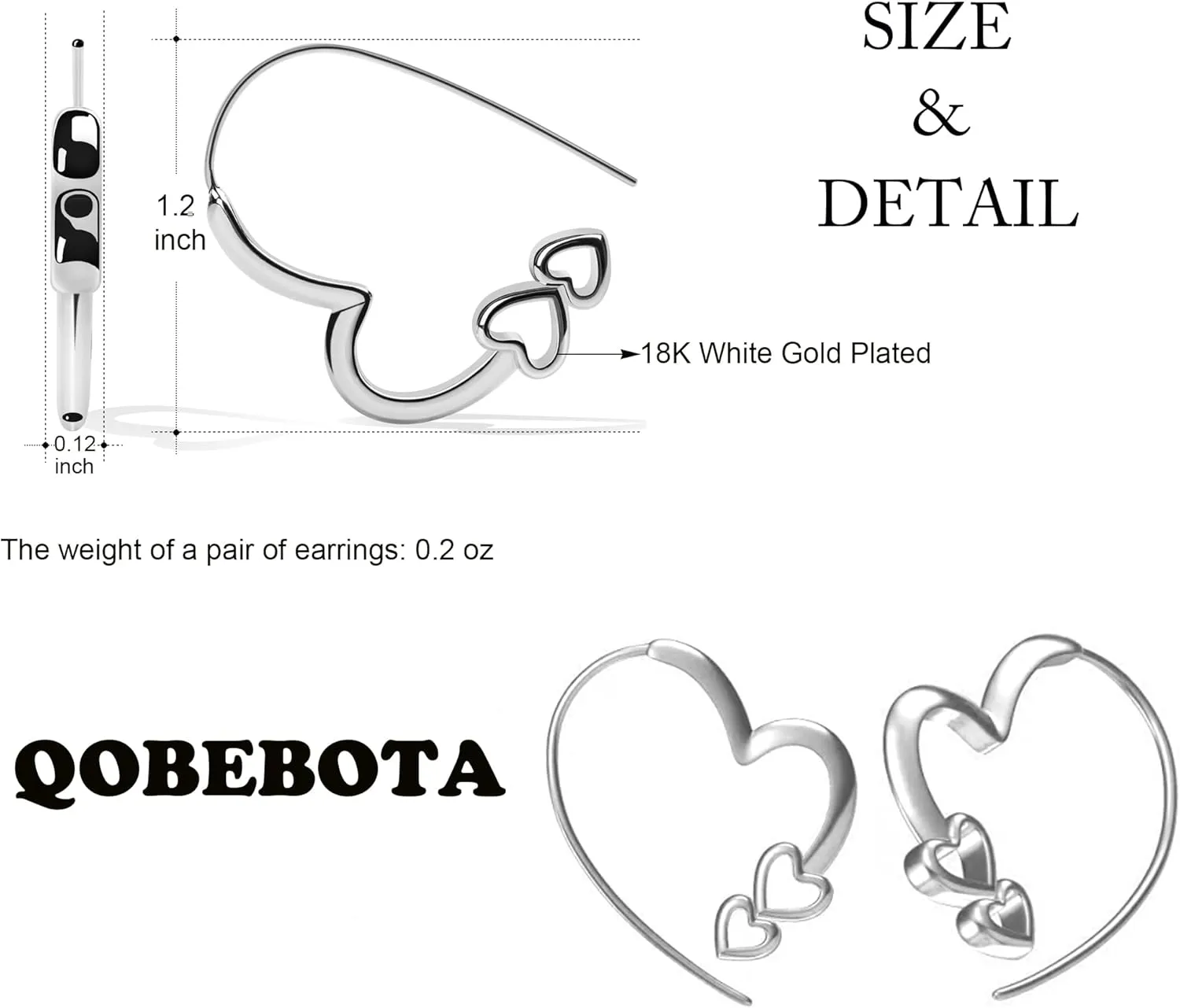 Earrings for Women Hypoallergenic Heart Hoops Trendy Gold/Silver Cuff Earrings Birthday Gifts 1.2 inch Statement Jewelry for Everyday Style